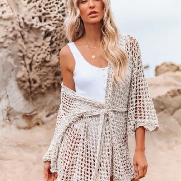 Vici Tops - BEYOND THE HORIZON OPEN KNIT CARDIGAN BEACH COVER UP